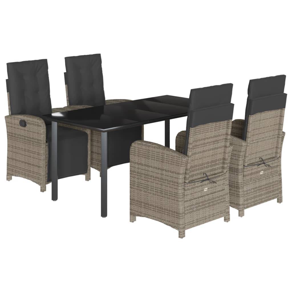 vidaXL 5-tlg. Garten-Essgruppe mit Kissen Grau Poly Rattan