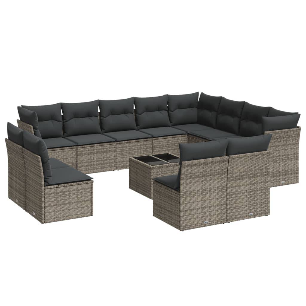 vidaXL 13-tlg. Garten-Sofagarnitur mit Kissen Grau Poly Rattan