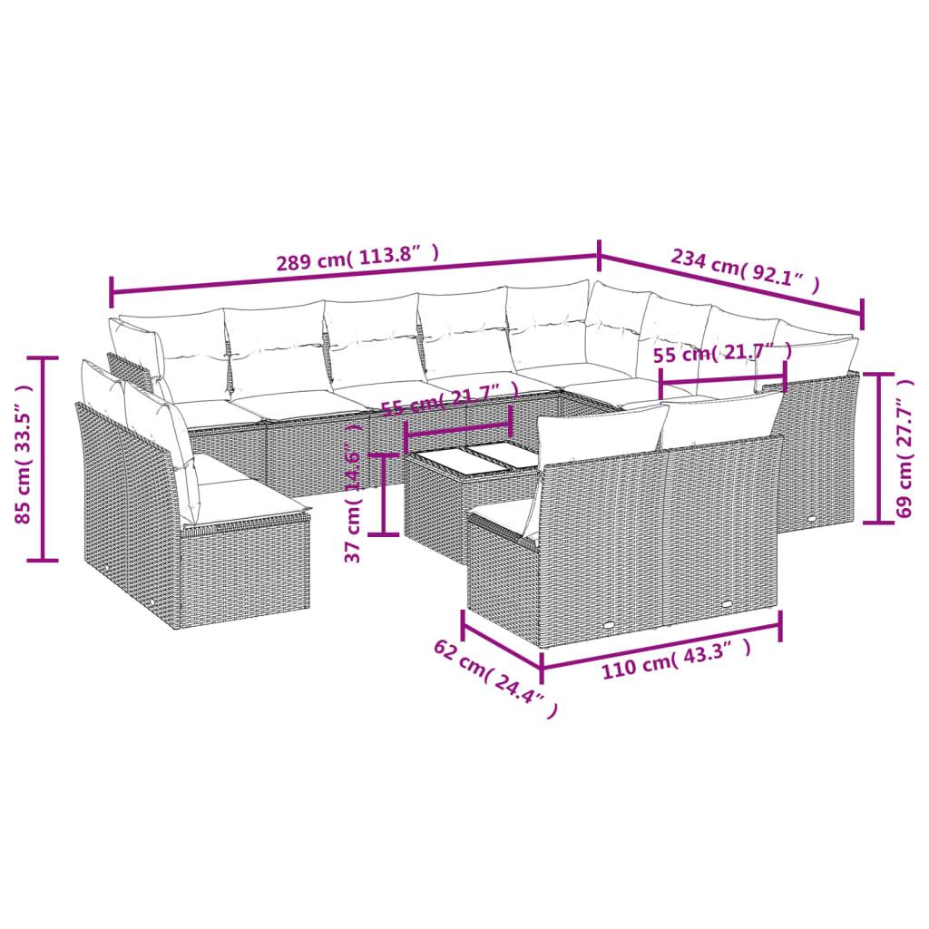 vidaXL 13-tlg. Garten-Sofagarnitur mit Kissen Grau Poly Rattan
