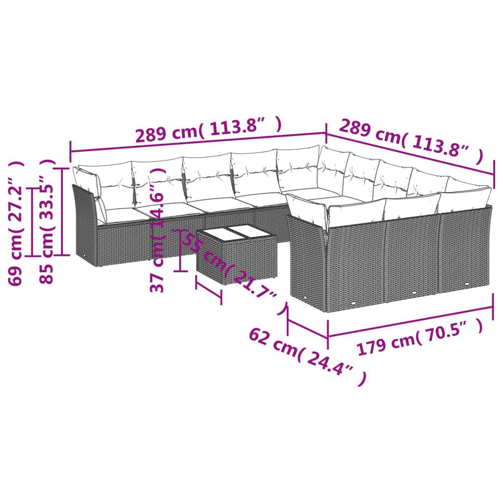 vidaXL 12-tlg. Garten-Sofagarnitur mit Kissen Braun Poly Rattan