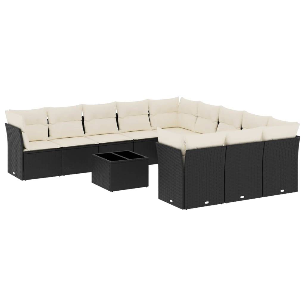 vidaXL 12-tlg. Garten-Sofagarnitur mit Kissen Schwarz Poly Rattan