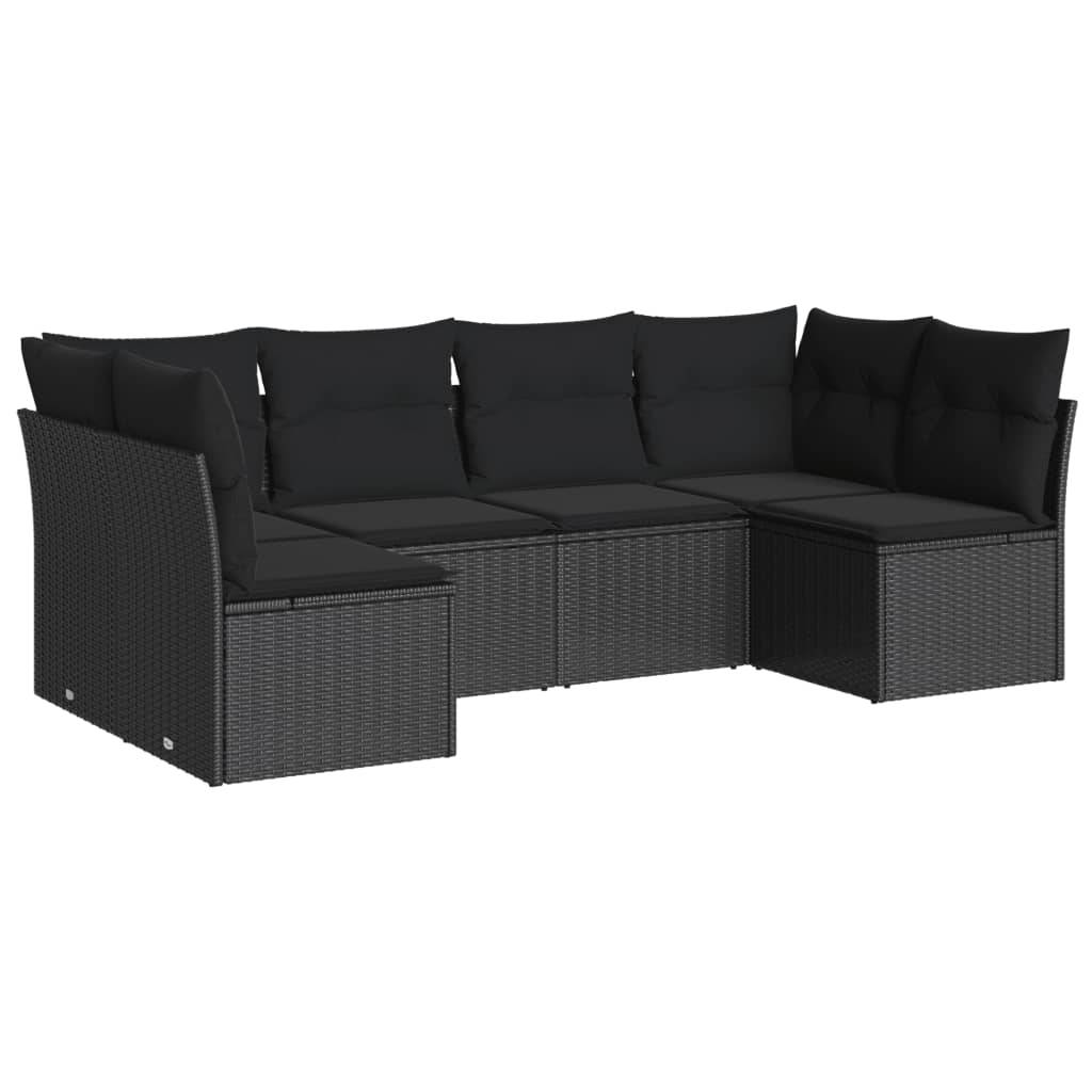 vidaXL 6-tlg. Garten-Sofagarnitur mit Kissen Schwarz Poly Rattan