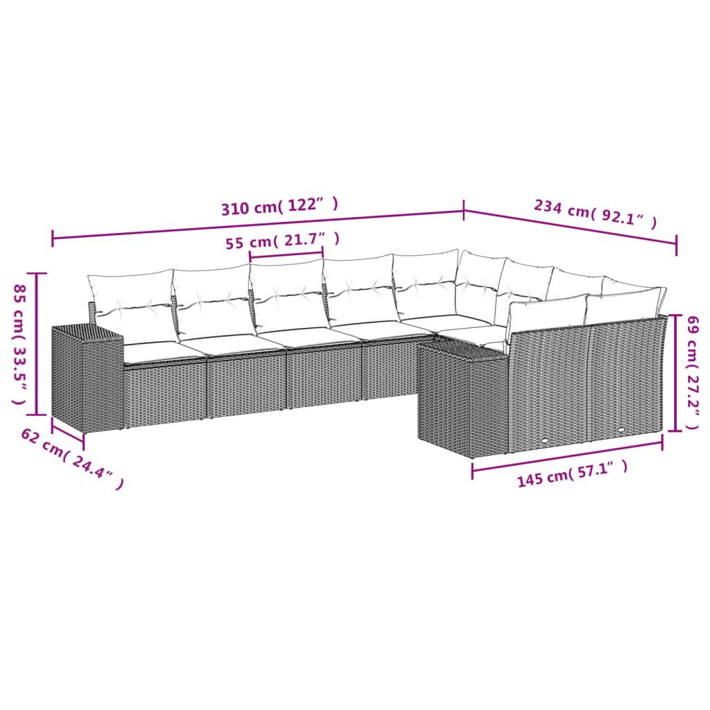 vidaXL 9-tlg. Garten-Sofagarnitur mit Kissen Braun Poly Rattan