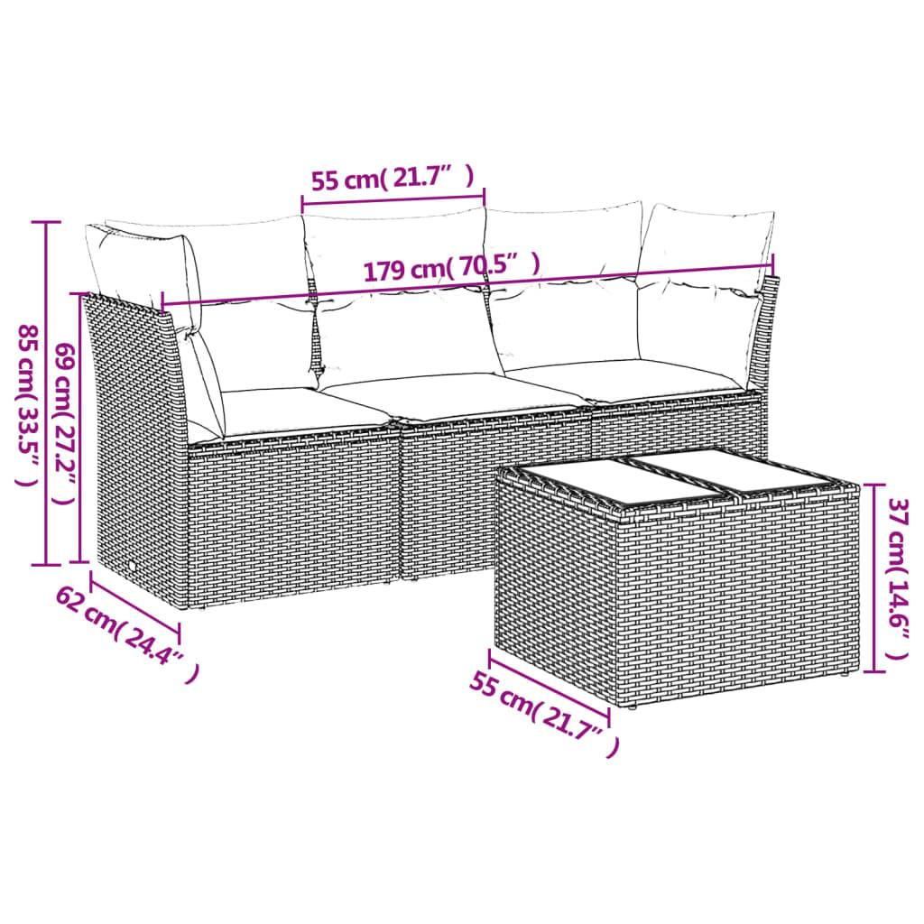 vidaXL 4-tlg. Garten-Sofagarnitur mit Kissen Hellgrau Poly Rattan