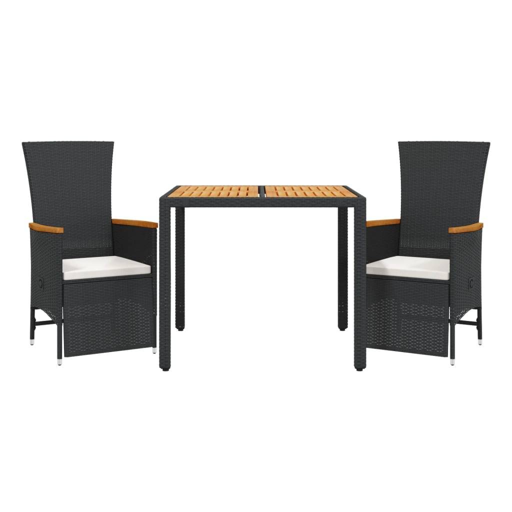 vidaXL 3-tlg. Garten-Essgruppe mit Kissen Schwarz Poly Rattan