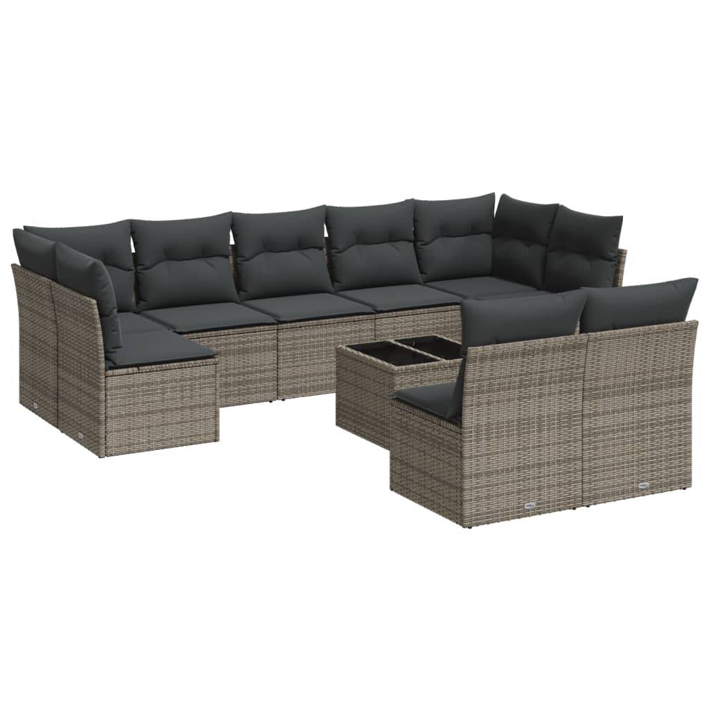 vidaXL 10-tlg. Garten-Sofagarnitur mit Kissen Grau Poly Rattan