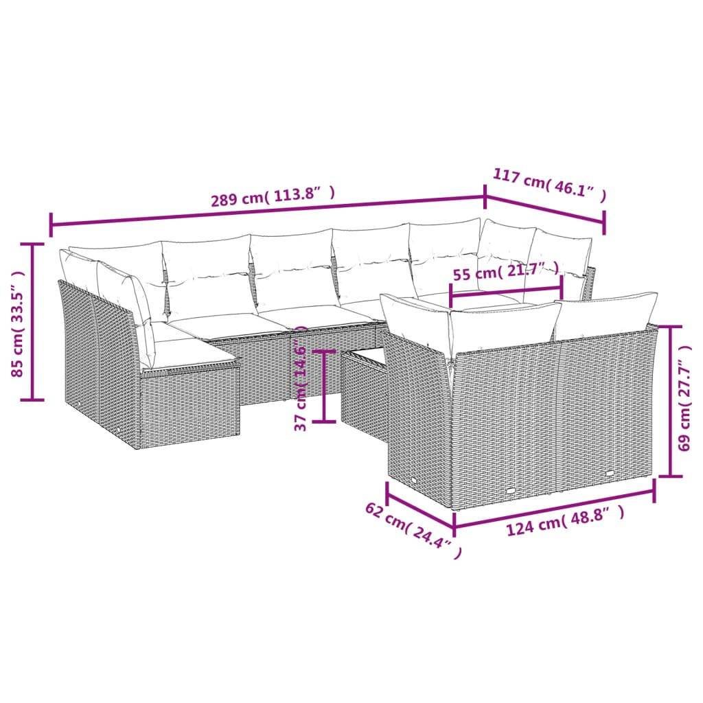 vidaXL 10-tlg. Garten-Sofagarnitur mit Kissen Grau Poly Rattan
