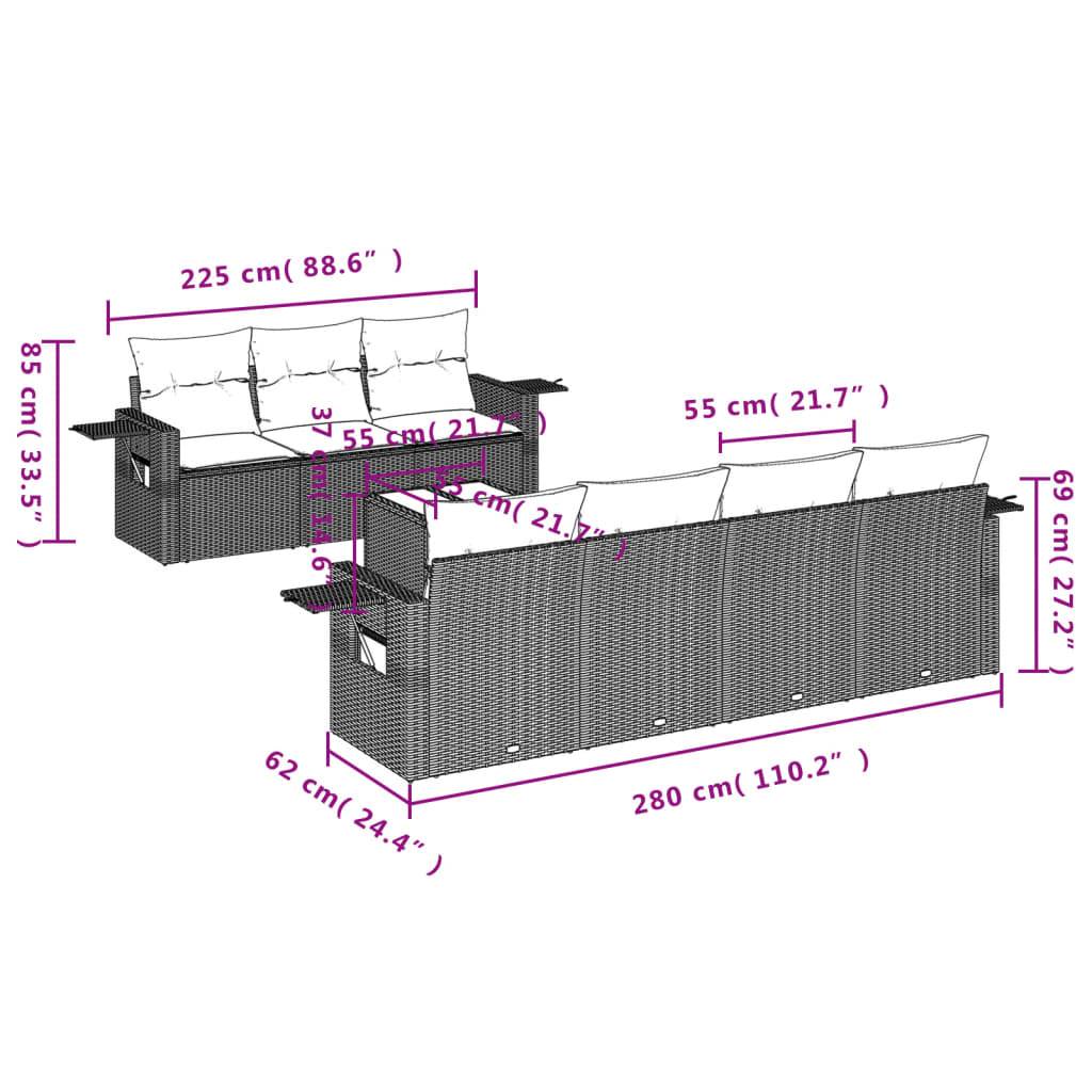 vidaXL 8-tlg. Garten-Sofagarnitur mit Kissen Braun Poly Rattan