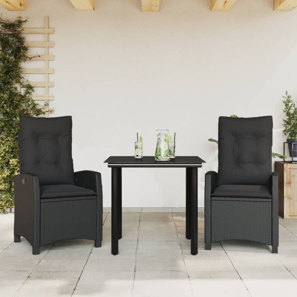 vidaXL 3-tlg. Garten-Essgruppe mit Kissen Schwarz Poly Rattan