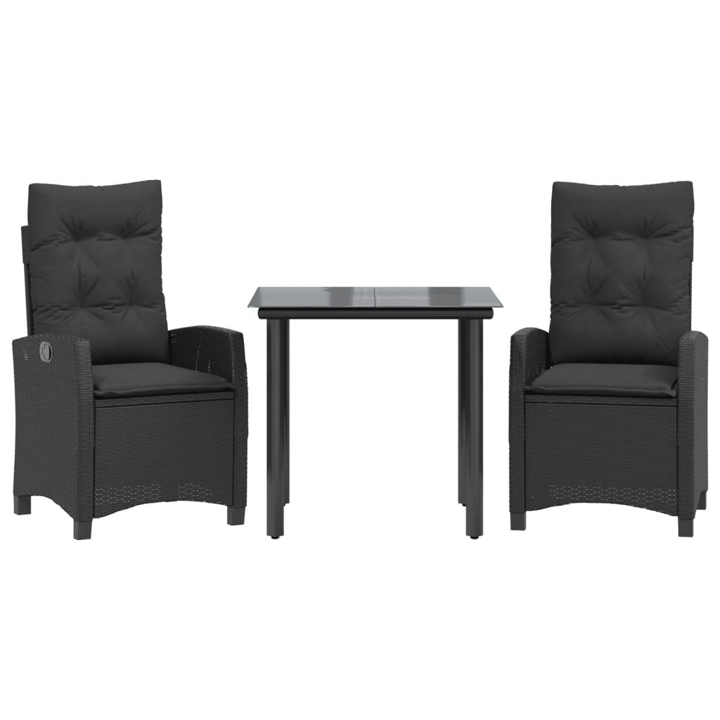 vidaXL 3-tlg. Garten-Essgruppe mit Kissen Schwarz Poly Rattan