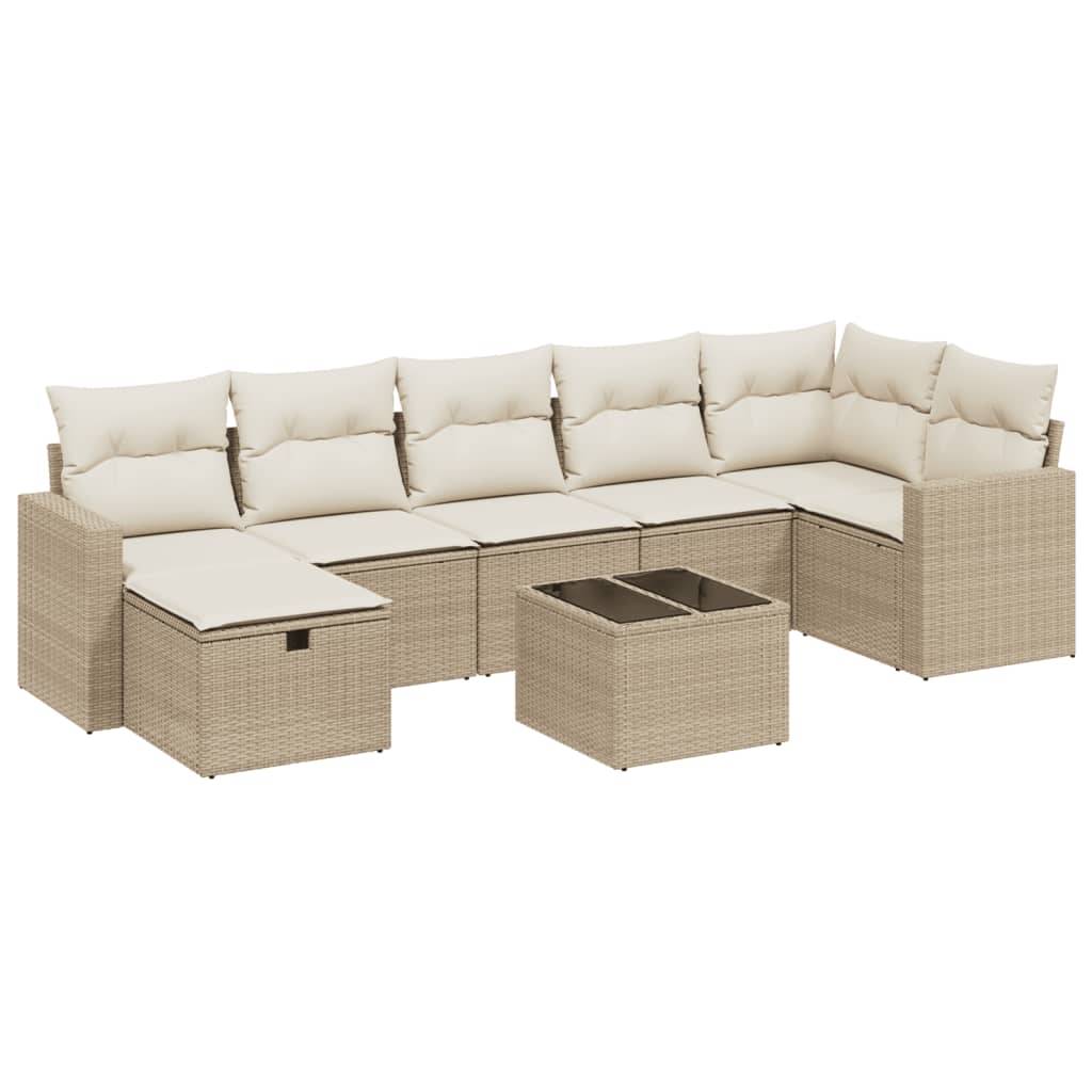 vidaXL 8-tlg. Garten-Sofagarnitur mit Kissen Beige Poly Rattan