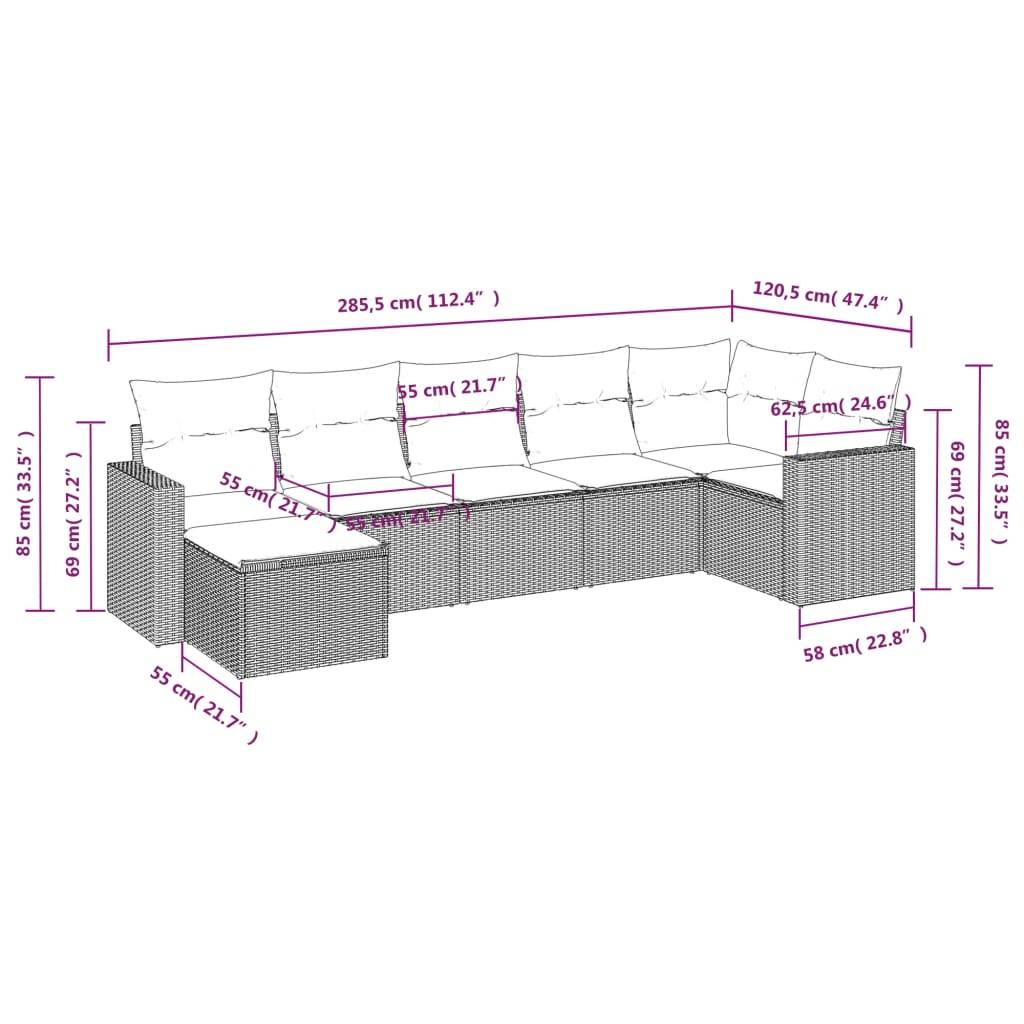 vidaXL 7-tlg. Garten-Sofagarnitur mit Kissen Grau Poly Rattan