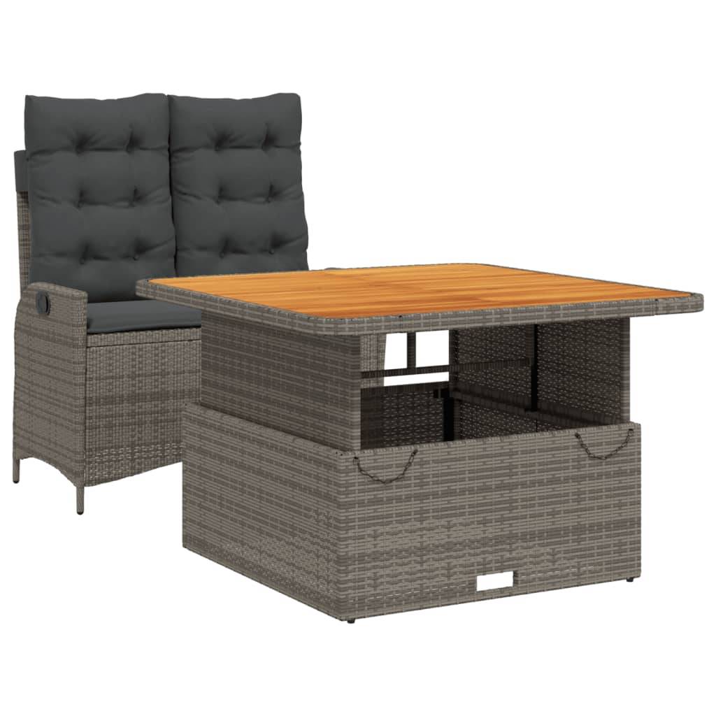 vidaXL 2-tlg. Garten-Essgruppe mit Kissen Grau Poly Rattan