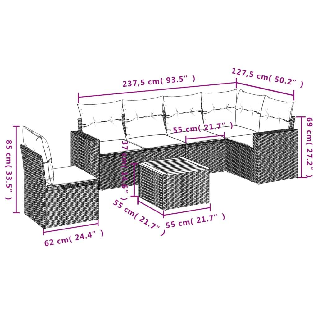 vidaXL 7-tlg. Garten-Sofagarnitur mit Kissen Grau Poly Rattan