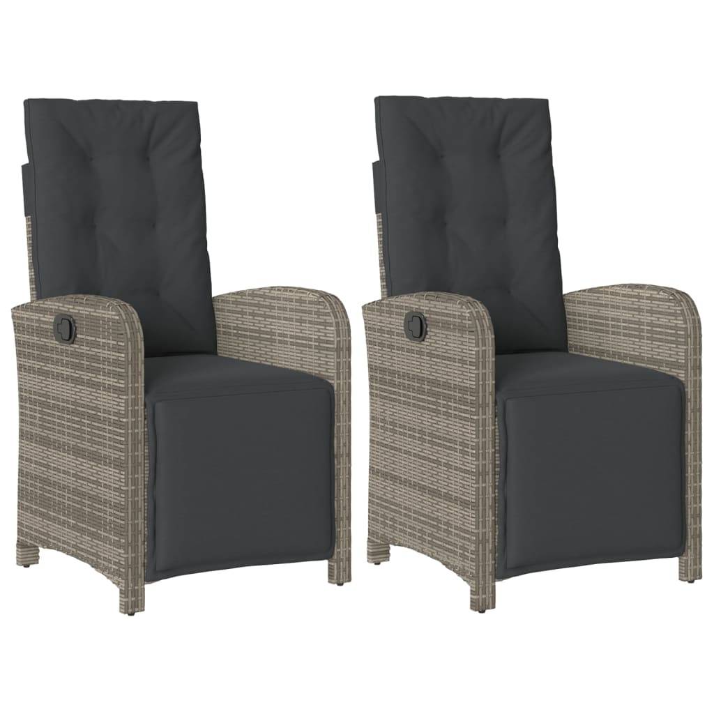vidaXL Gartensessel mit Fußteil 2 Stk. Verstellbar Grau Poly Rattan