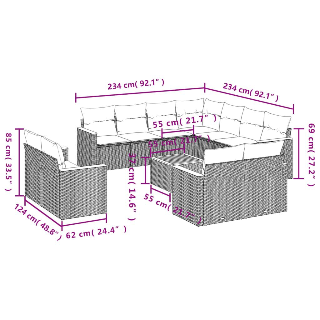 vidaXL 12-tlg. Garten-Sofagarnitur mit Kissen Beige Poly Rattan