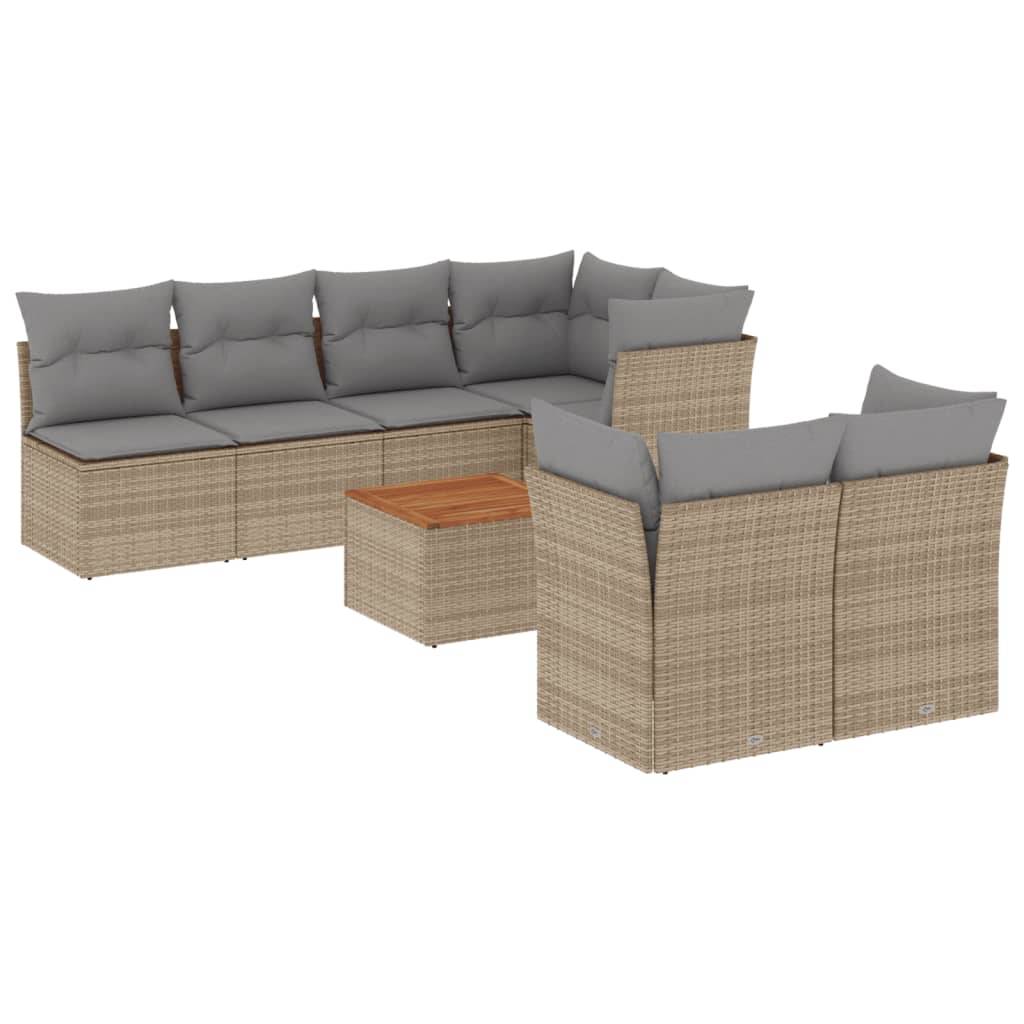 vidaXL 8-tlg. Garten-Sofagarnitur mit Kissen Beige Poly Rattan