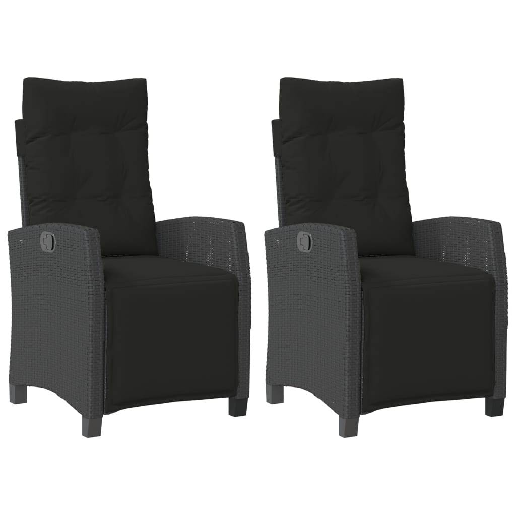 vidaXL Gartensessel mit Fußteil 2 Stk. Verstellbar Schwarz Poly Rattan
