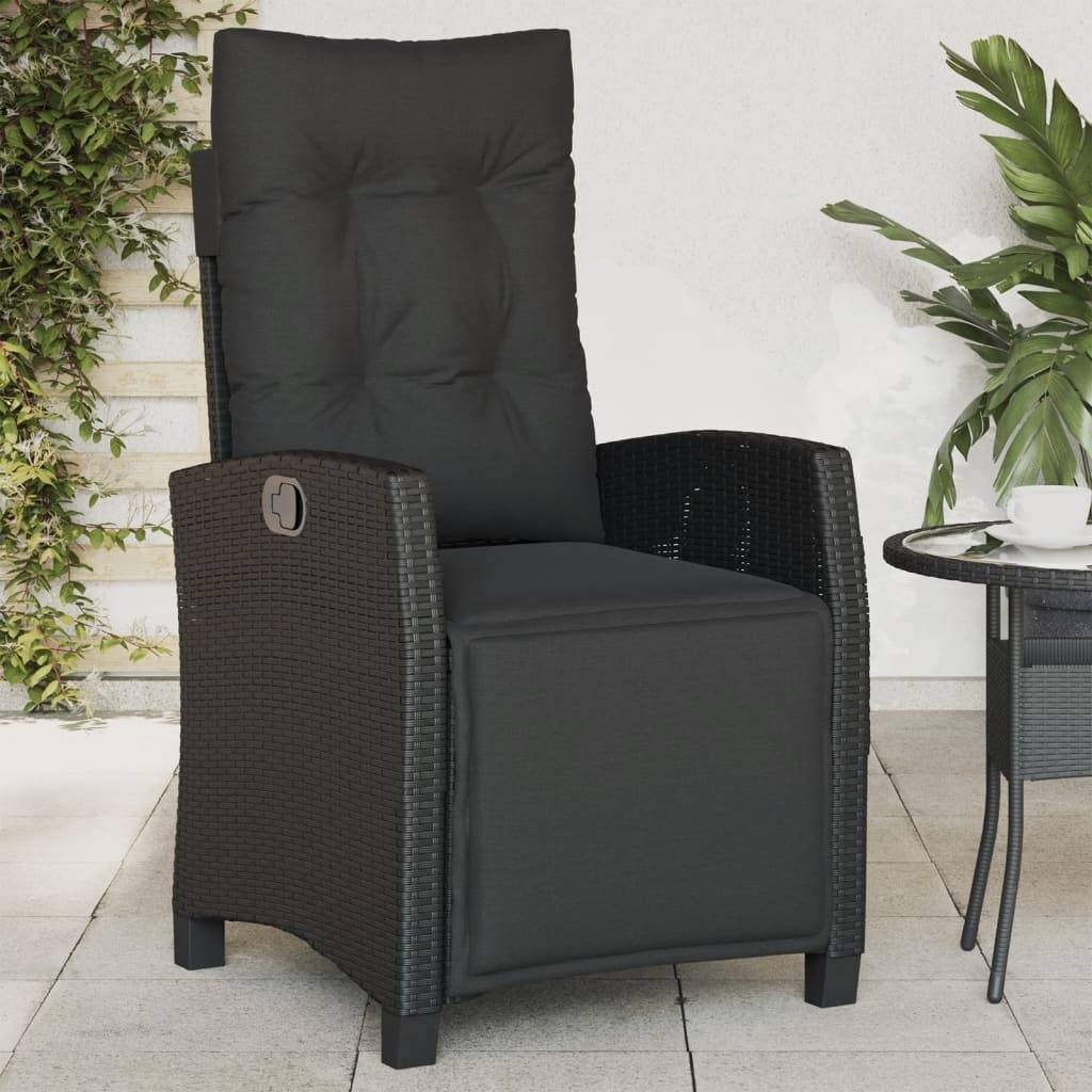 vidaXL Gartensessel mit Fußteil 2 Stk. Verstellbar Schwarz Poly Rattan