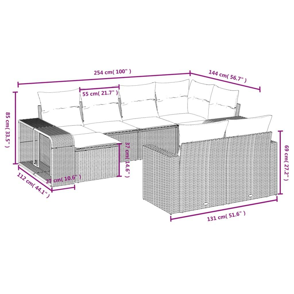 vidaXL 10-tlg. Garten-Sofagarnitur mit Kissen Grau Poly Rattan