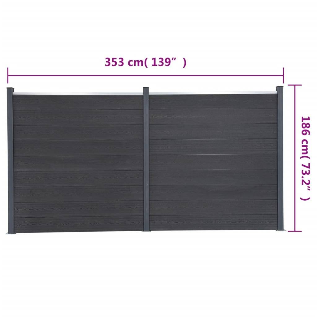 vidaXL Zaunelement-Set Grau 353x186 cm WPC