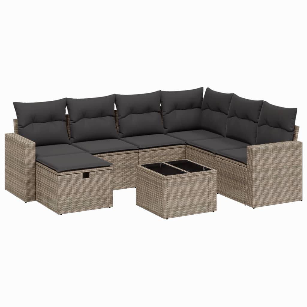 vidaXL 8-tlg. Garten-Sofagarnitur mit Kissen Grau Poly Rattan