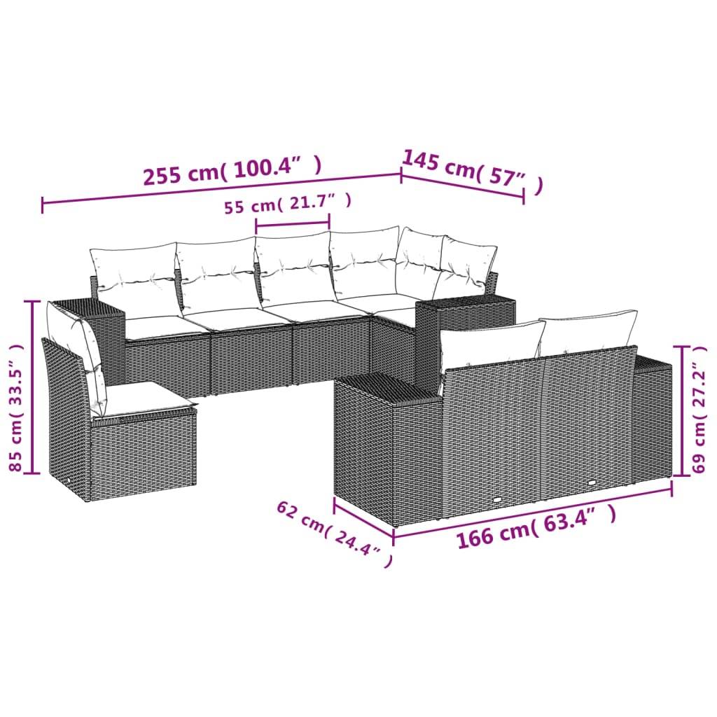 vidaXL 8-tlg. Garten-Sofagarnitur mit Kissen Hellgrau Poly Rattan