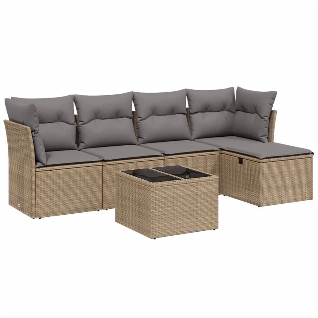 vidaXL 6-tlg. Garten-Sofagarnitur mit Kissen Beige Poly Rattan