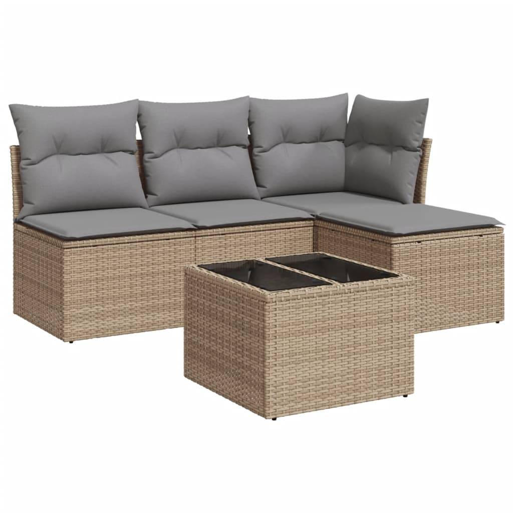 vidaXL 5-tlg. Garten-Sofagarnitur mit Kissen Beige Poly Rattan