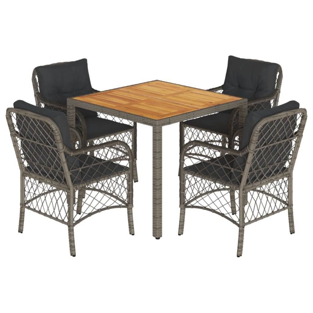 vidaXL 5-tlg. Garten-Essgruppe mit Kissen Grau Poly Rattan