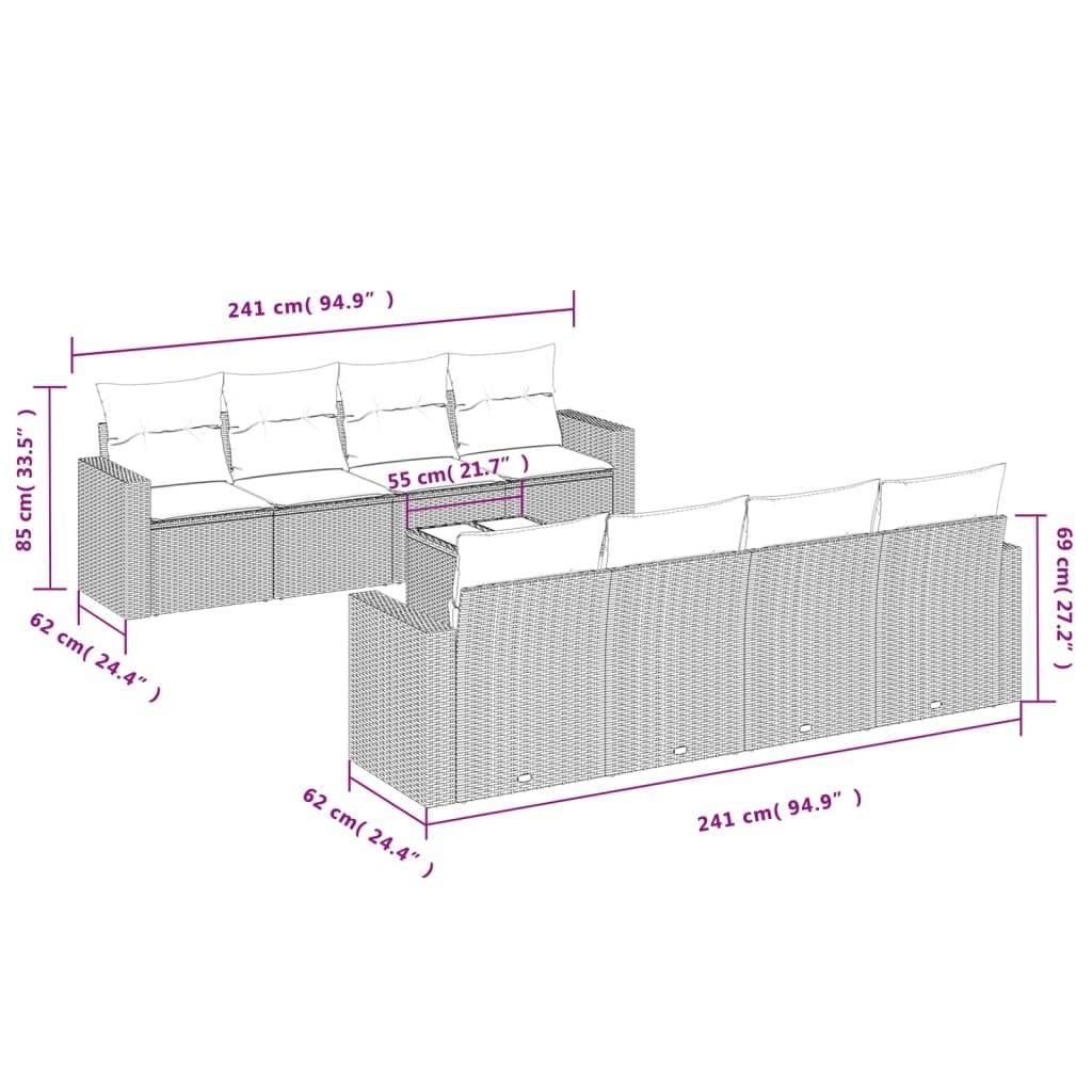 vidaXL 9-tlg. Garten-Sofagarnitur mit Kissen Braun Poly Rattan
