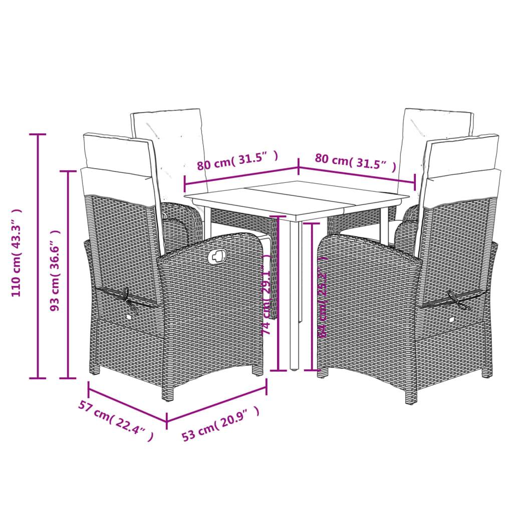 vidaXL 5-tlg. Garten-Essgruppe mit Kissen Beige Poly Rattan
