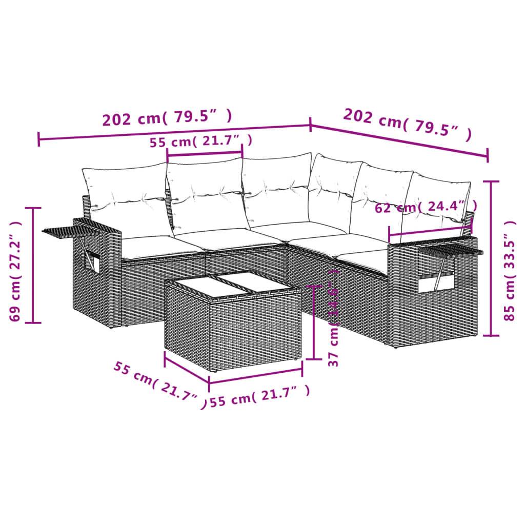 vidaXL 6-tlg. Garten-Sofagarnitur mit Kissen Beige Poly Rattan