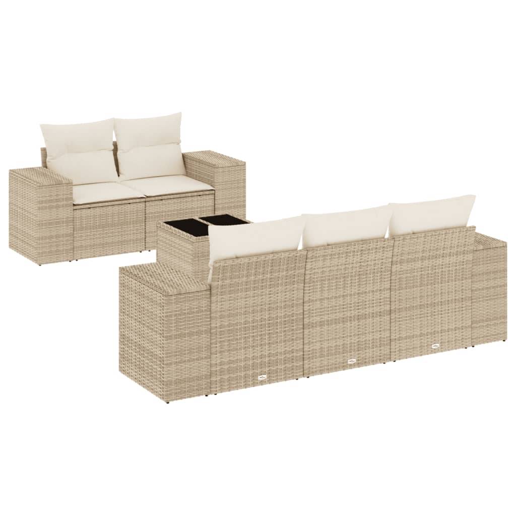 vidaXL 6-tlg. Garten-Sofagarnitur mit Kissen Beige Poly Rattan