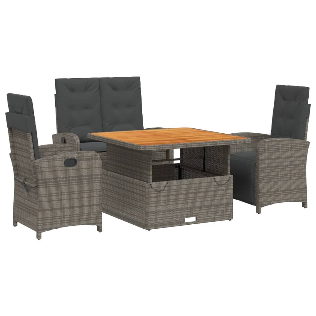 vidaXL 4-tlg. Garten-Essgruppe mit Kissen Grau Poly Rattan