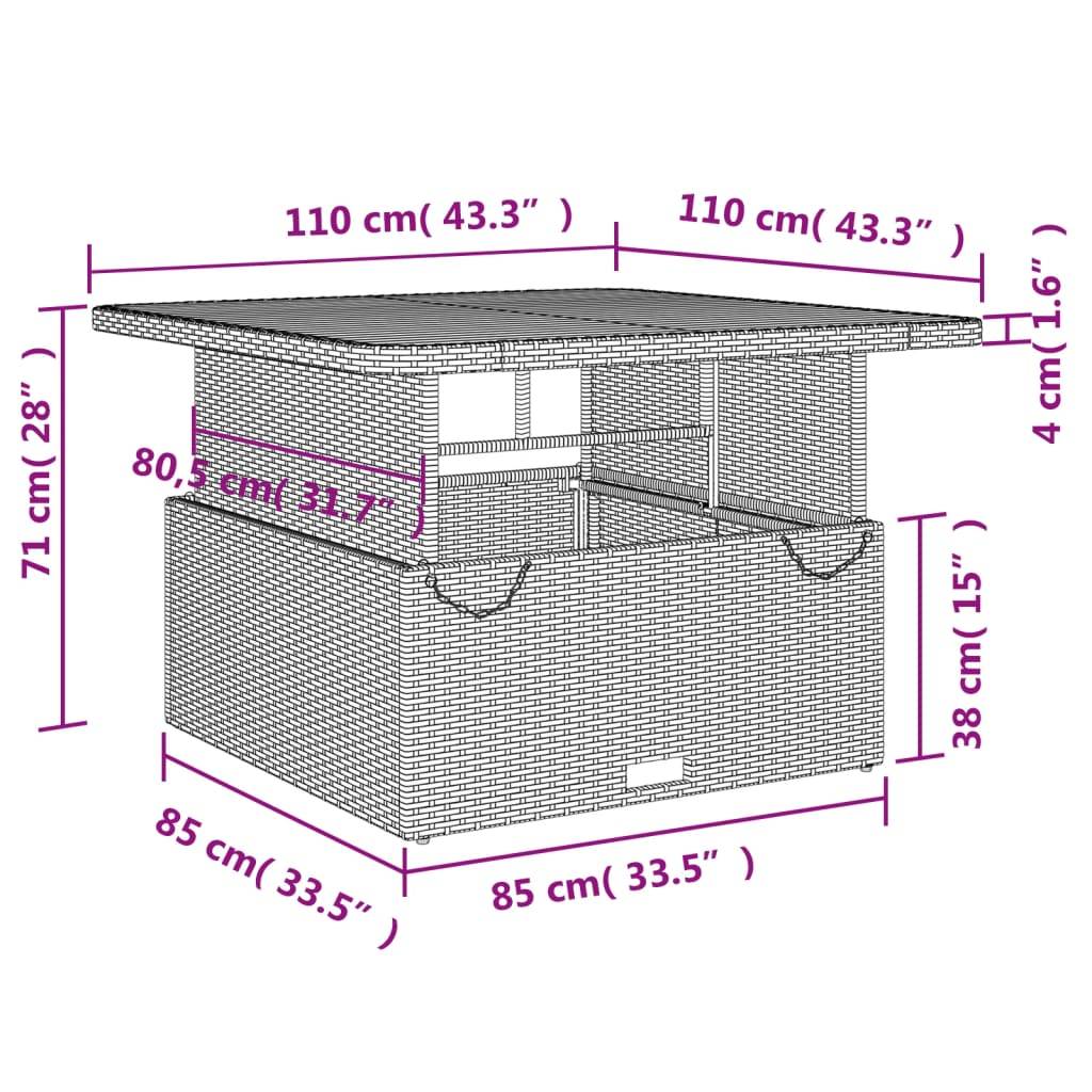 vidaXL Gartentisch Schwarz 110x110x71 cm Poly Rattan und Akazienholz