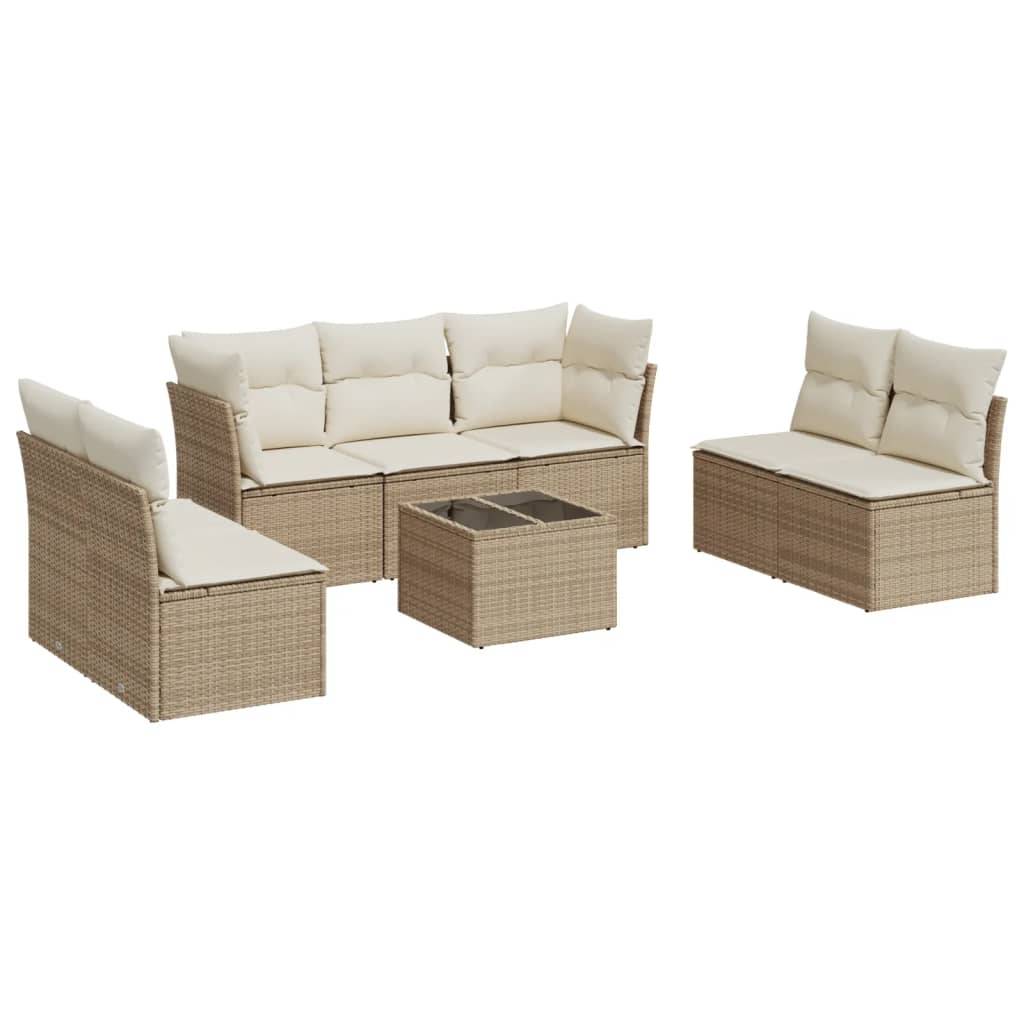 vidaXL 8-tlg. Garten-Sofagarnitur mit Kissen Beige Poly Rattan