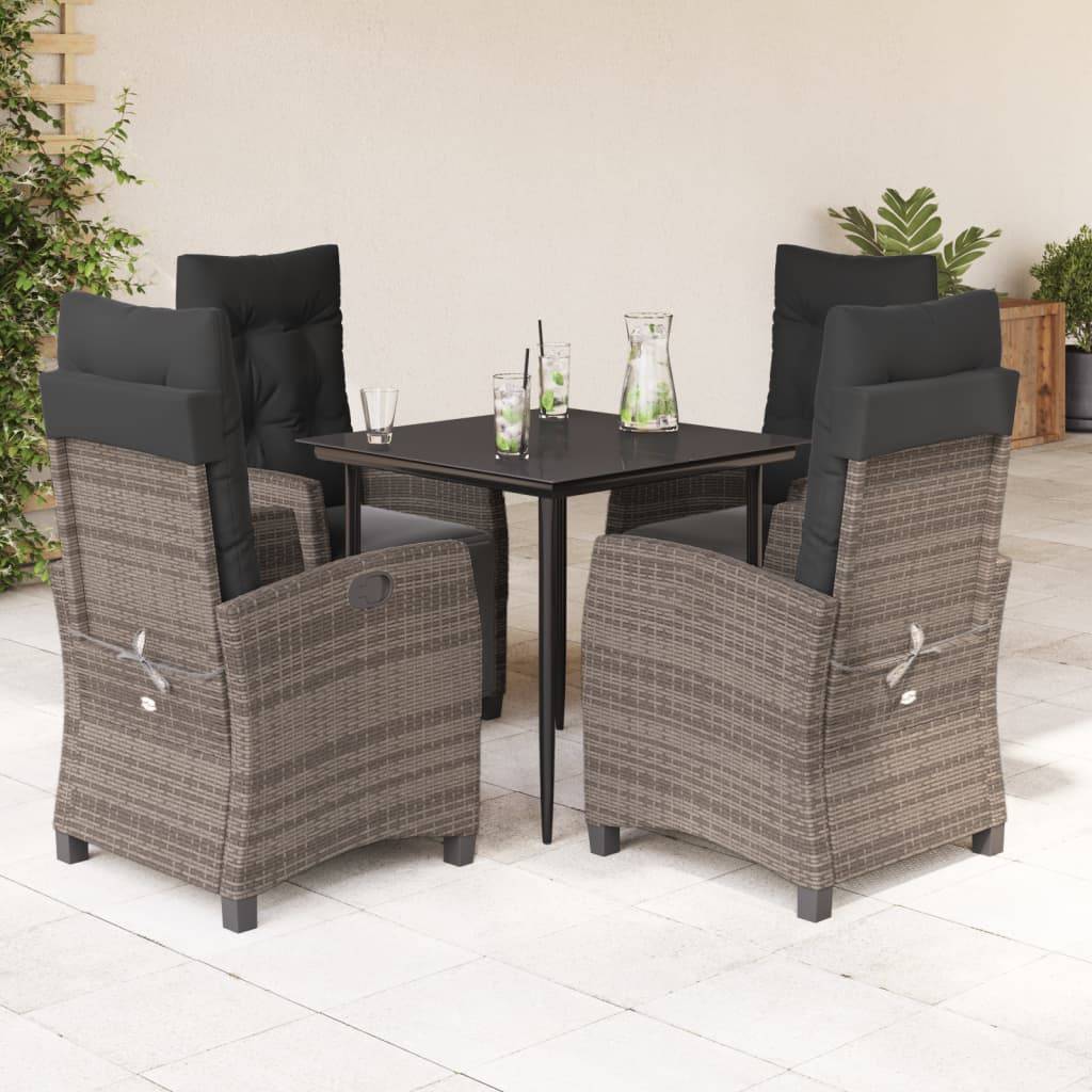 vidaXL 5-tlg. Garten-Essgruppe mit Kissen Grau Poly Rattan