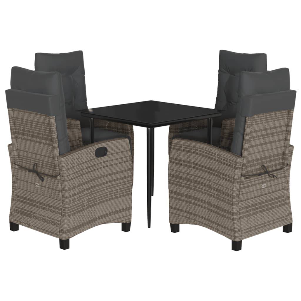 vidaXL 5-tlg. Garten-Essgruppe mit Kissen Grau Poly Rattan