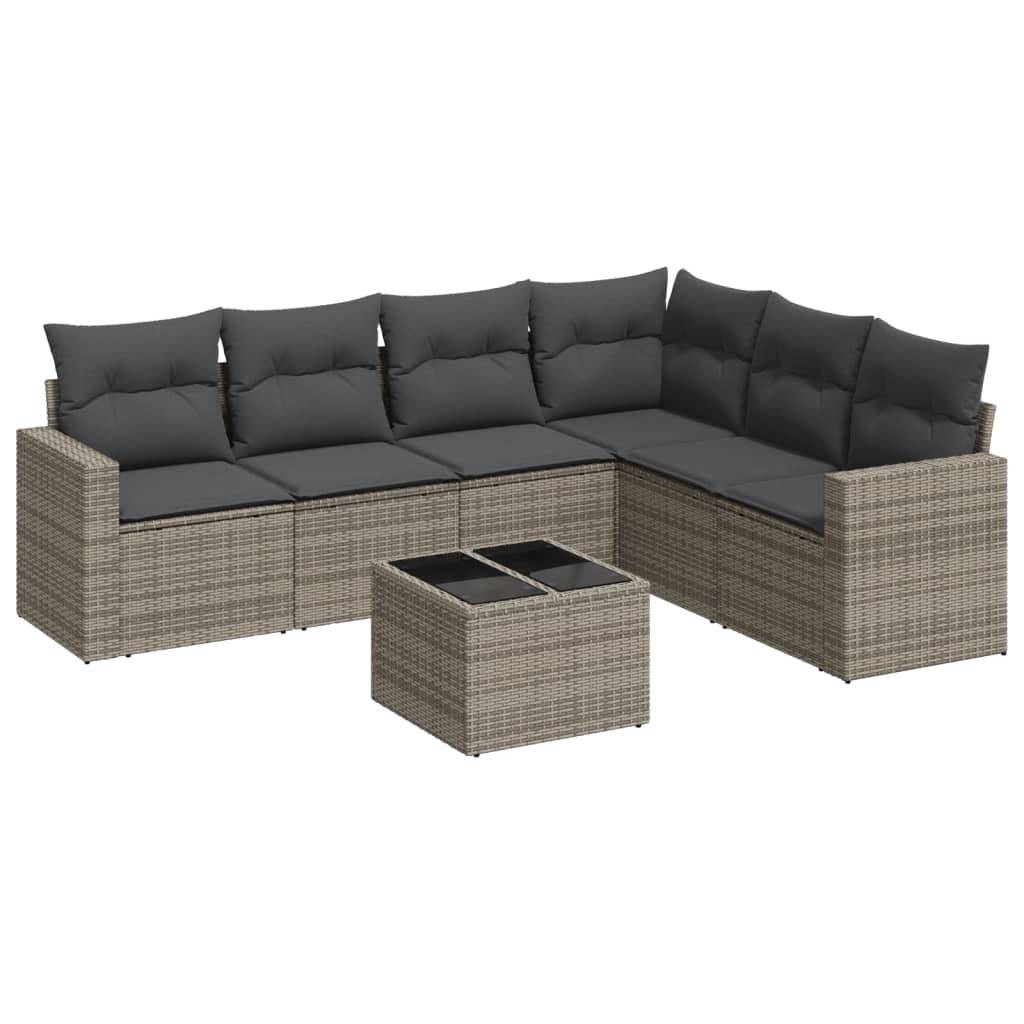 vidaXL 7-tlg. Garten-Sofagarnitur mit Kissen Grau Poly Rattan