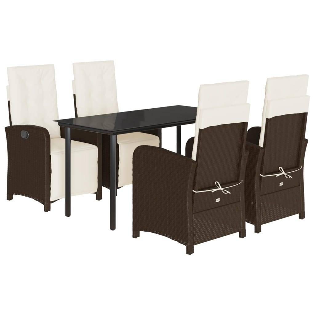 vidaXL 5-tlg. Garten-Essgruppe mit Kissen Braun Poly Rattan