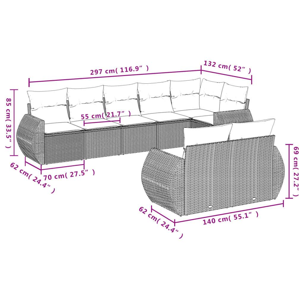 vidaXL 8-tlg. Garten-Sofagarnitur mit Kissen Braun Poly Rattan