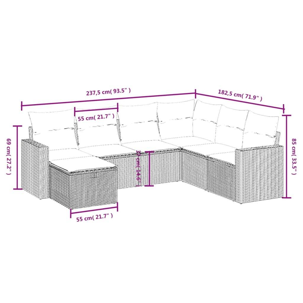 vidaXL 7-tlg. Garten-Sofagarnitur mit Kissen Schwarz Poly Rattan
