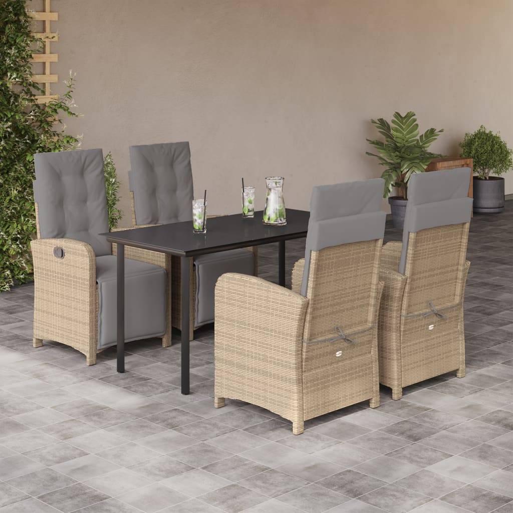 vidaXL 5-tlg. Garten-Essgruppe mit Kissen Beige Poly Rattan