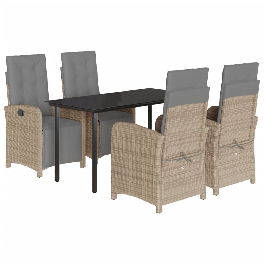 vidaXL 5-tlg. Garten-Essgruppe mit Kissen Beige Poly Rattan