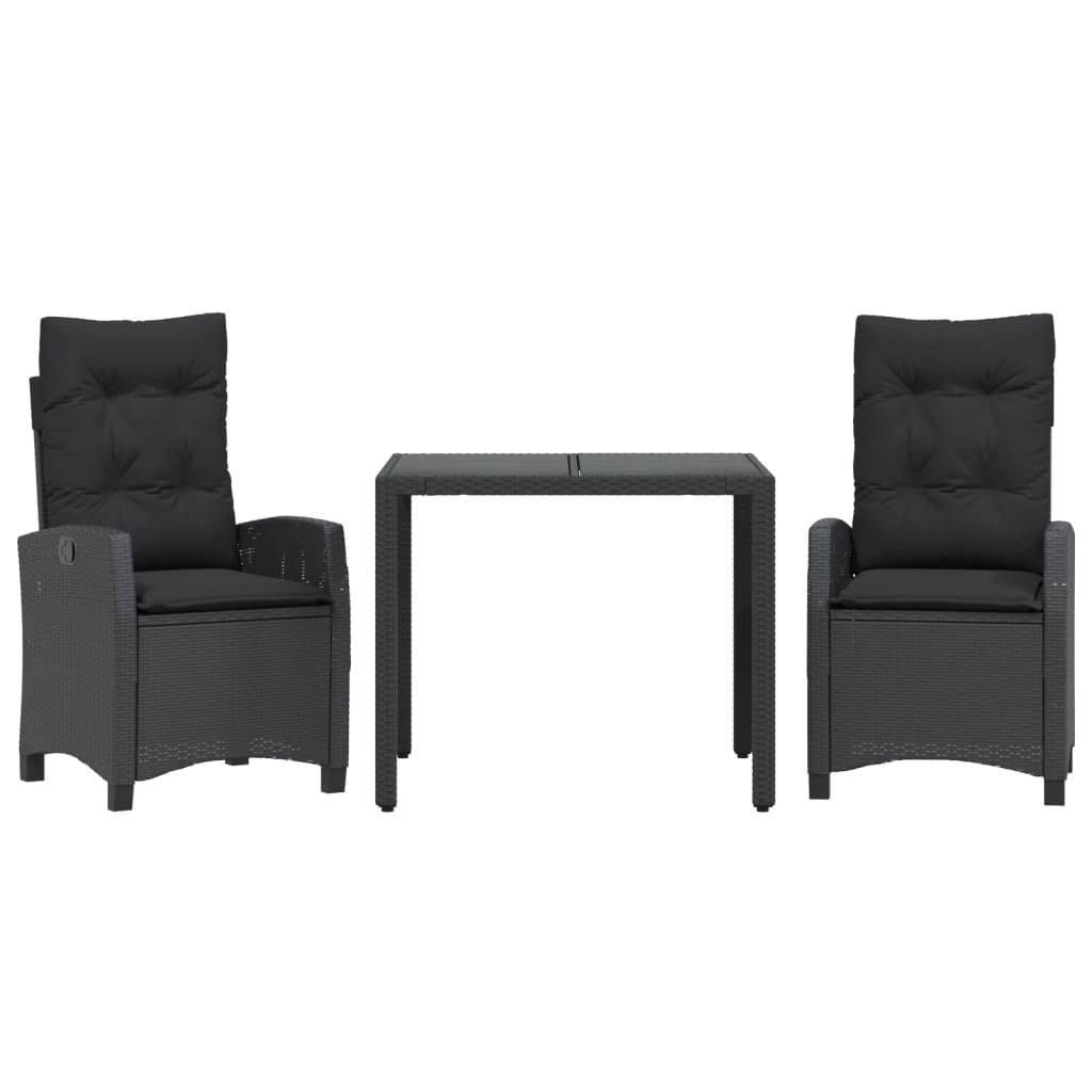 vidaXL 3-tlg. Garten-Essgruppe mit Kissen Schwarz Poly Rattan
