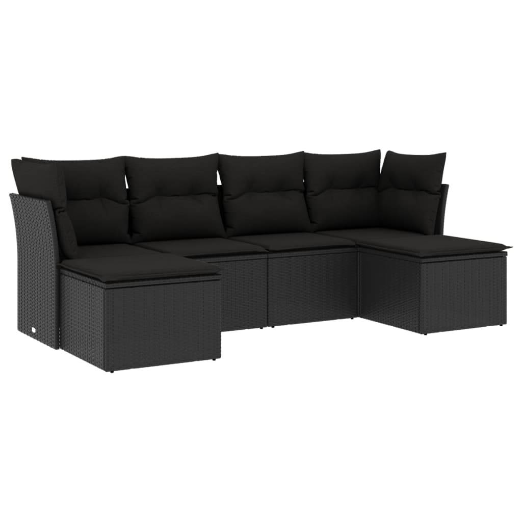 vidaXL 6-tlg. Garten-Sofagarnitur mit Kissen Schwarz Poly Rattan