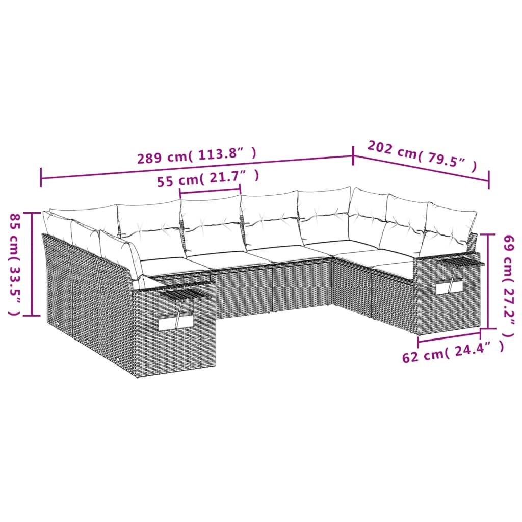 vidaXL 9-teiliges Gartensofa-Set mit Kissen, braun, Polyrattan