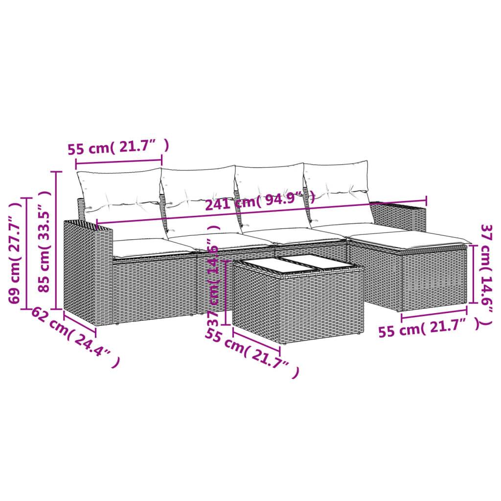 vidaXL 6-tlg. Garten-Sofagarnitur mit Kissen Grau Poly Rattan