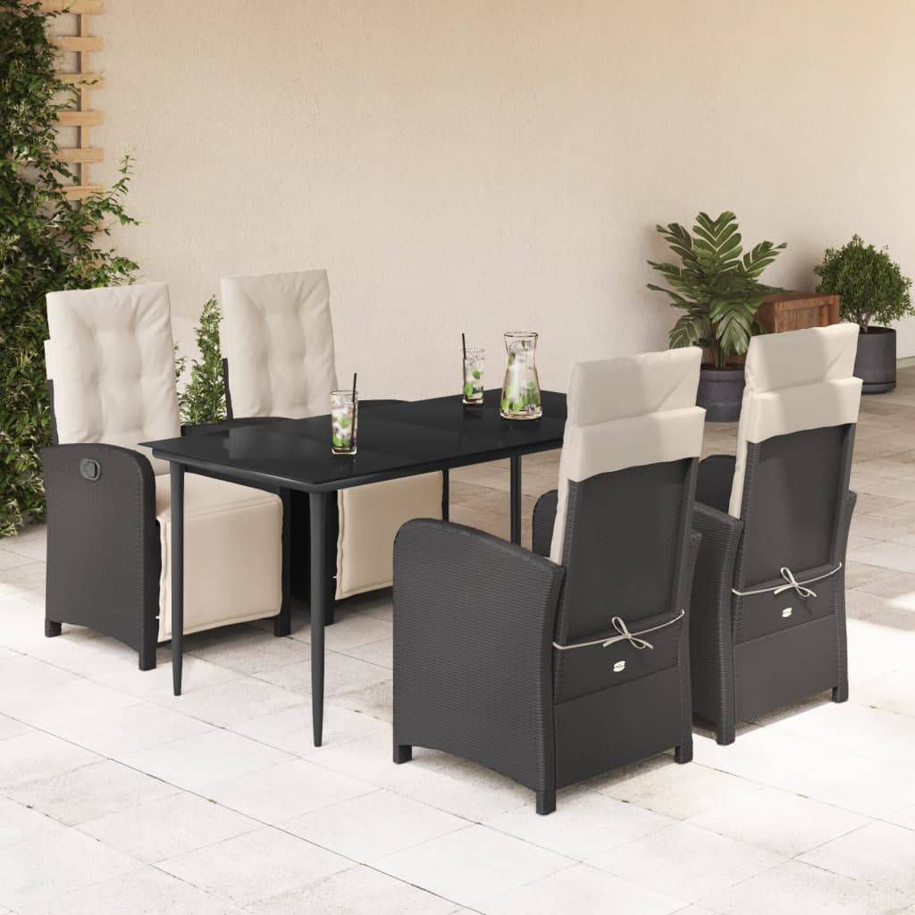 vidaXL 5-tlg. Garten-Essgruppe mit Kissen Schwarz Poly Rattan